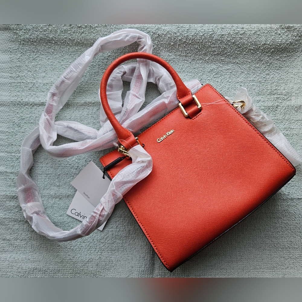 Calvin Klein Logan Leather Crossbody, Orange